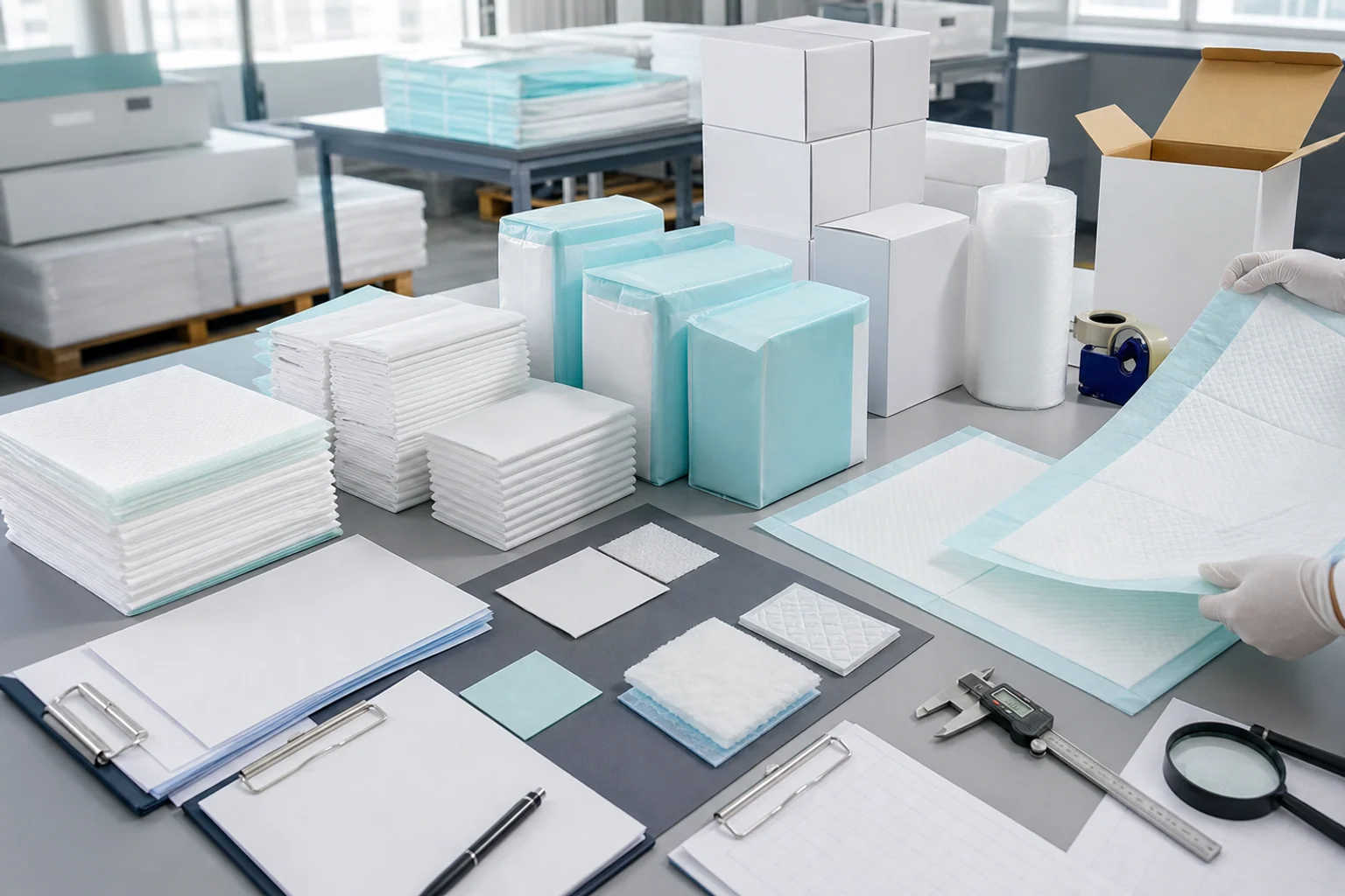 Warehouse and packing area for OEM pet pad production lead time planning