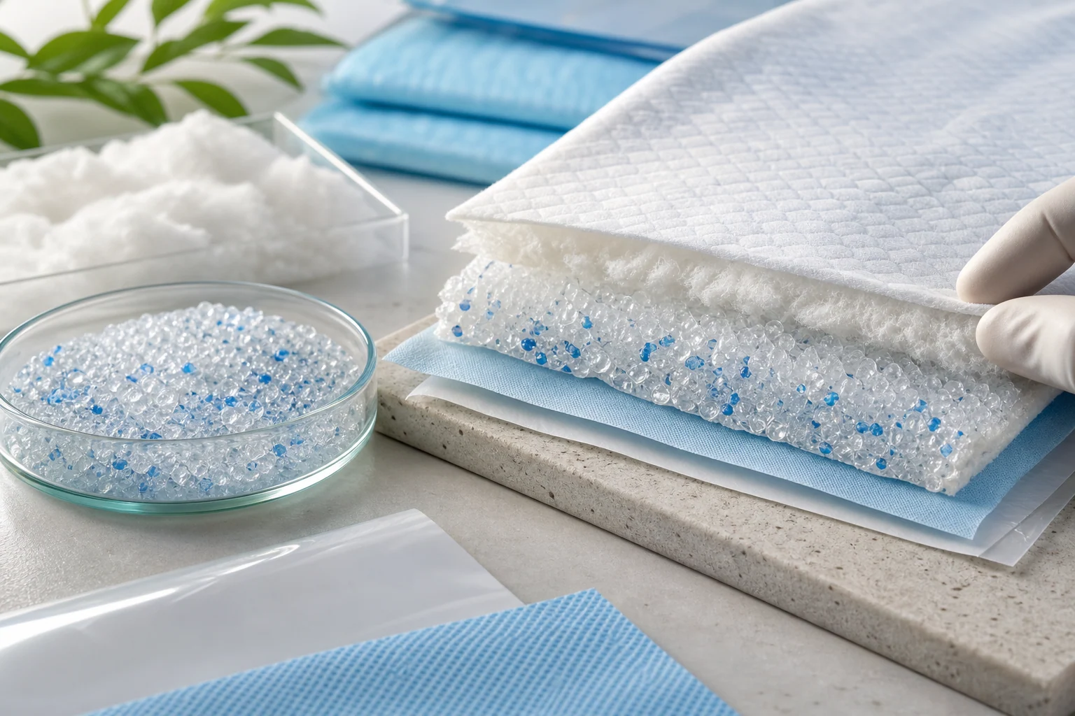 Pet pad absorbent layer structure showing SAP material concept