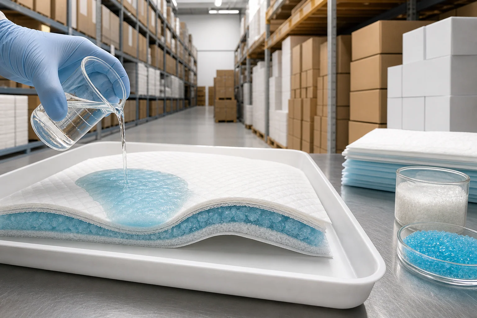 Layered puppy pad absorbency structure with liquid lock concept