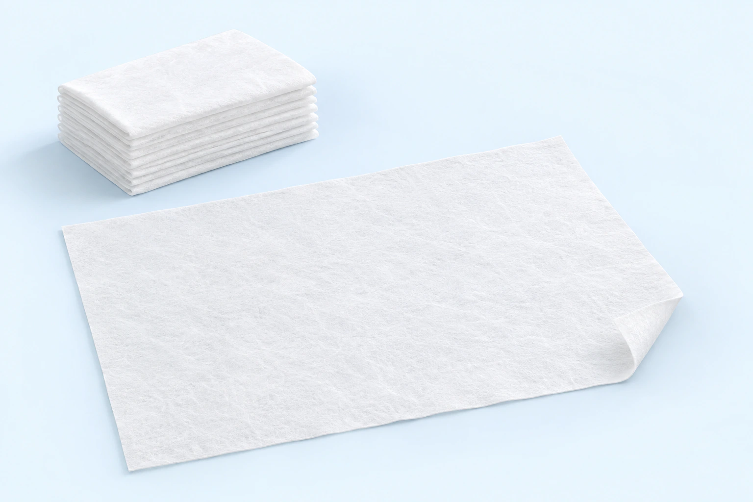 AI illustration of plain non-woven fabric absorbent cleanup sheets.
