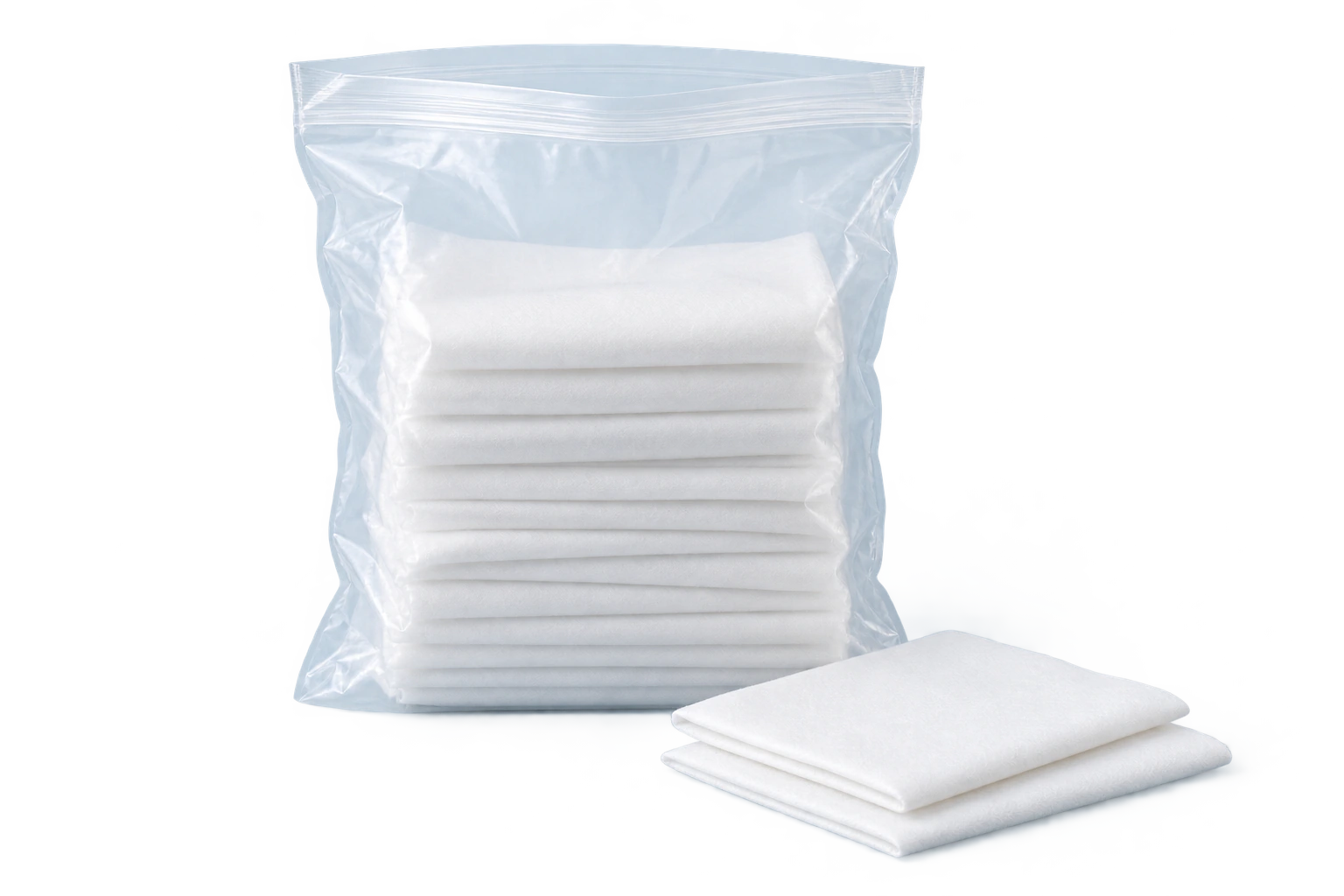 AI concept of a resealable zipper bag holding folded absorbent sheets.