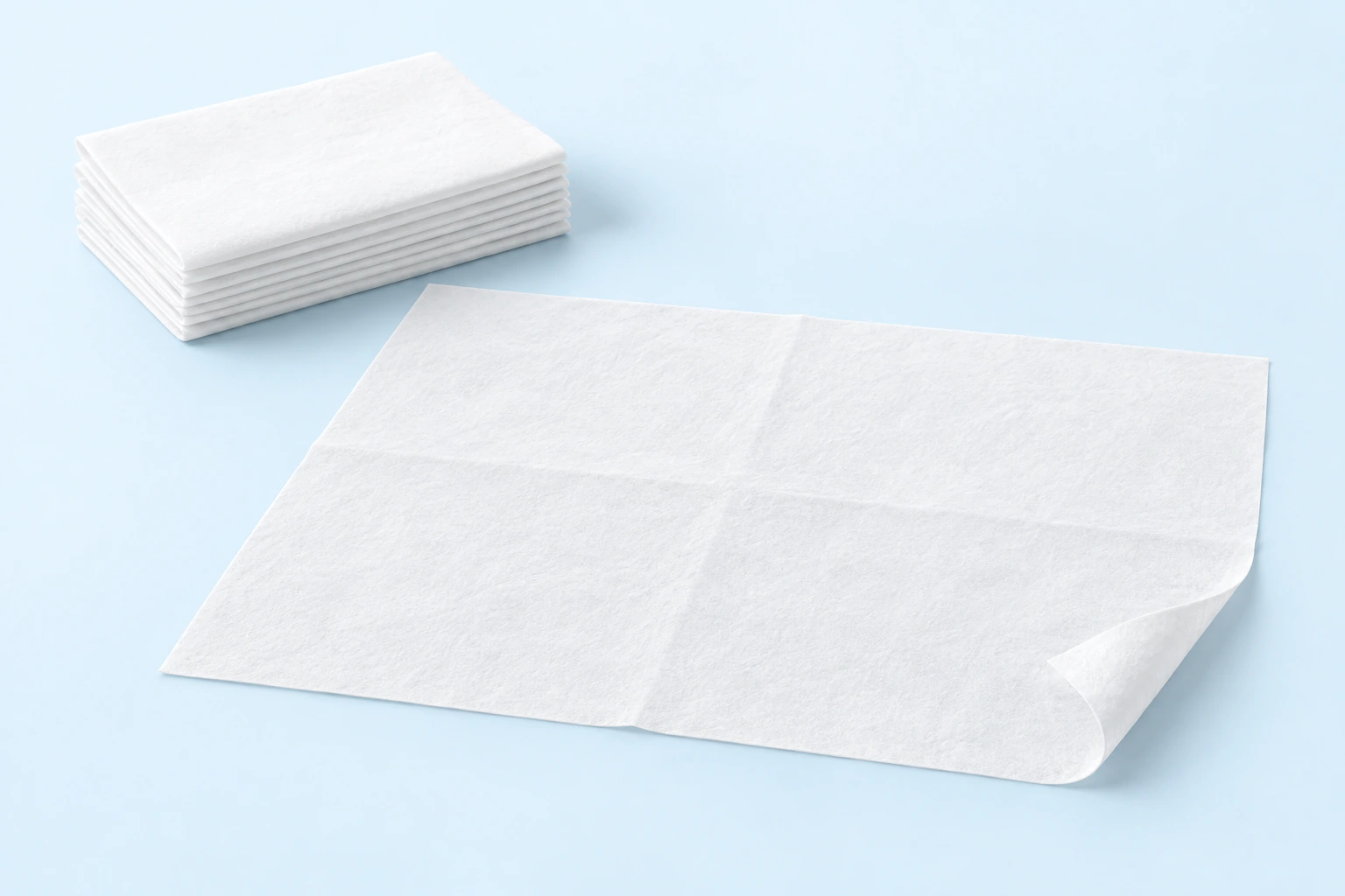 AI illustration of plain thickened wet-strength tissue paper absorbent cleanup sheets.