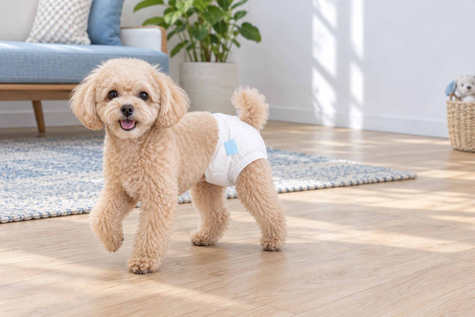 Female dog diapers: Move & monitor — AI usage illustration
