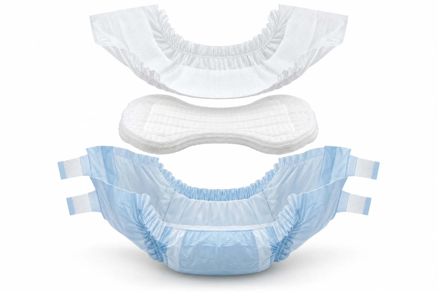 Adult diapers — illustrative material and component breakdown
