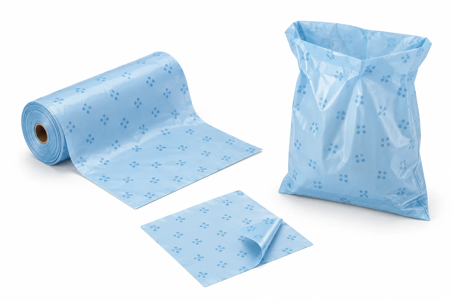 Printed pet waste bags — illustrative material and component breakdown