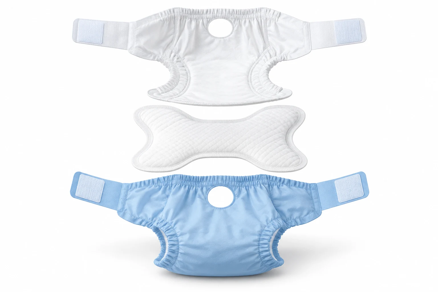Female dog diapers — illustrative material and component breakdown