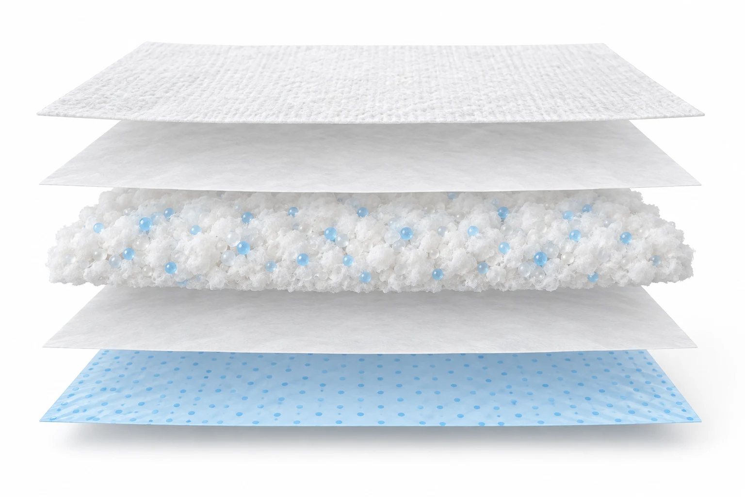 Backsheet-printed pads — illustrative material and component breakdown